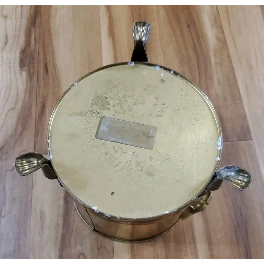 Brass Lion Head Hammered Claw Footed Planter Fireplace Bucket Pot Tub Bin 8.25